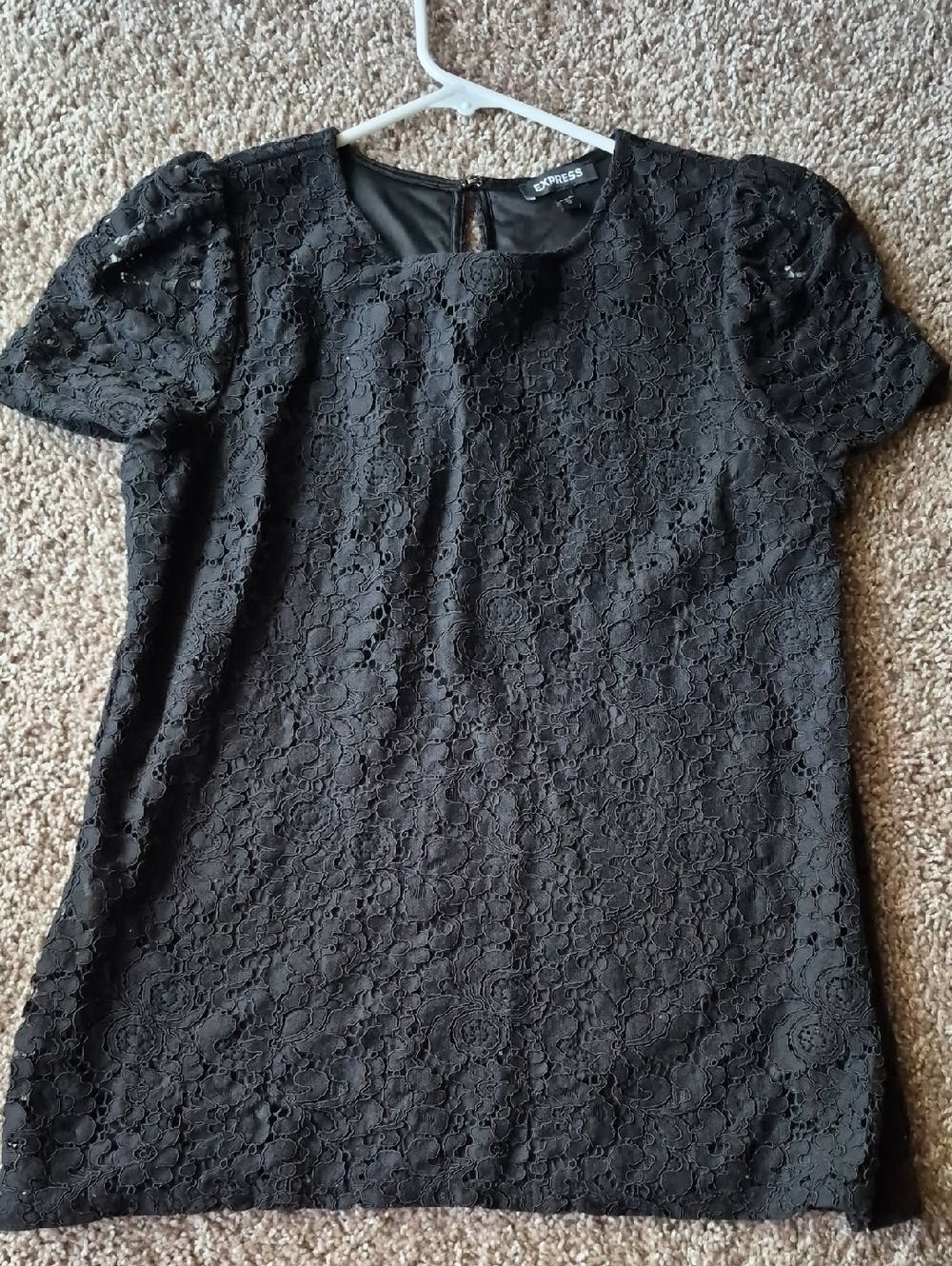 Express Black Floral Lace Short Sleeve Blouse